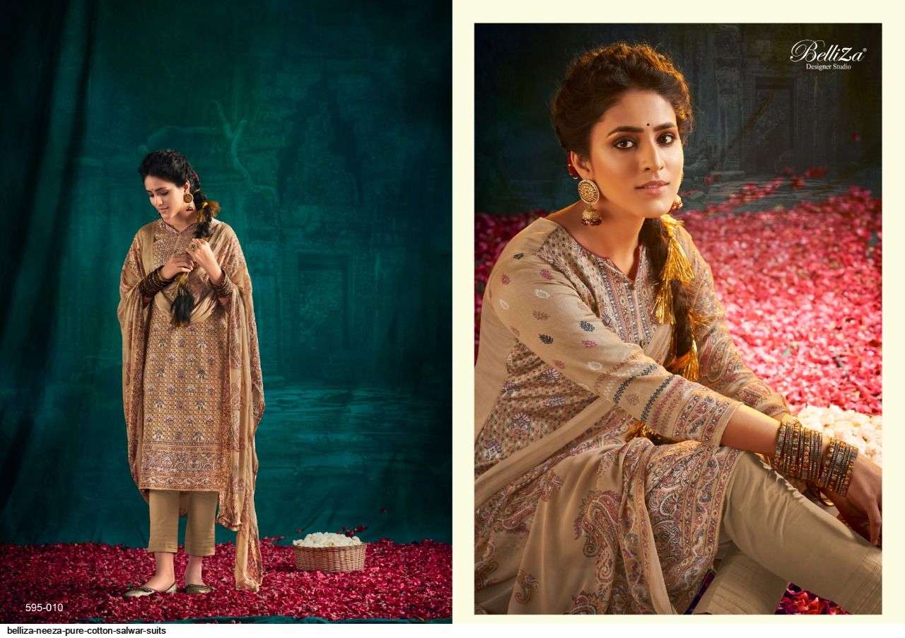 NEEZA BY BELLIZA 595-001 TO 595-010 SERIES BEAUTIFUL STYLISH SHARARA SUITS FANCY COLORFUL CASUAL WEAR & ETHNIC WEAR & READY TO WEAR HEAVY COTTON PRINTED DRESSES AT WHOLESALE PRICE