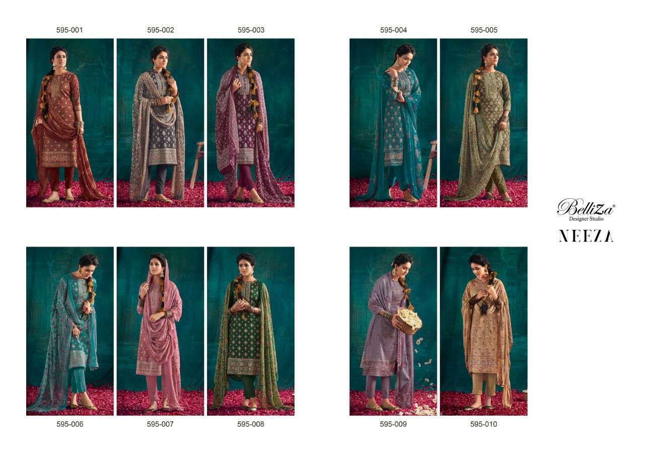 NEEZA BY BELLIZA 595-001 TO 595-010 SERIES BEAUTIFUL STYLISH SHARARA SUITS FANCY COLORFUL CASUAL WEAR & ETHNIC WEAR & READY TO WEAR HEAVY COTTON PRINTED DRESSES AT WHOLESALE PRICE