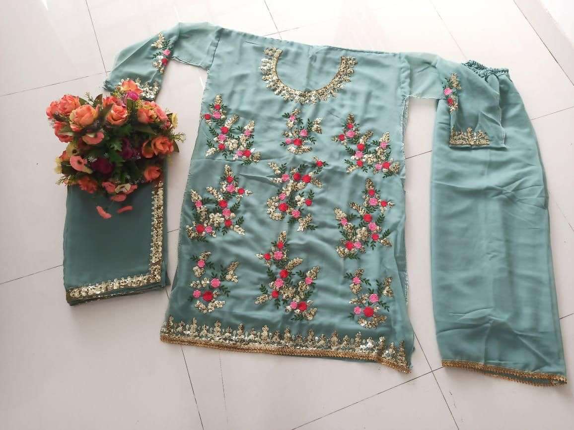 5245 By Fashid Wholesale Beautiful Sharara Suits Colorful Stylish Fancy Casual Wear & Ethnic Wear Georgette Embroidered Dresses At Wholesale Price