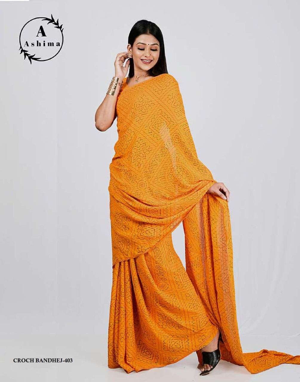 CROCH BANDHEJ BY ASHIMA 401 TO 408 SERIES INDIAN TRADITIONAL WEAR COLLECTION BEAUTIFUL STYLISH FANCY COLORFUL PARTY WEAR & OCCASIONAL WEAR DULL MOSS SAREES AT WHOLESALE PRICE