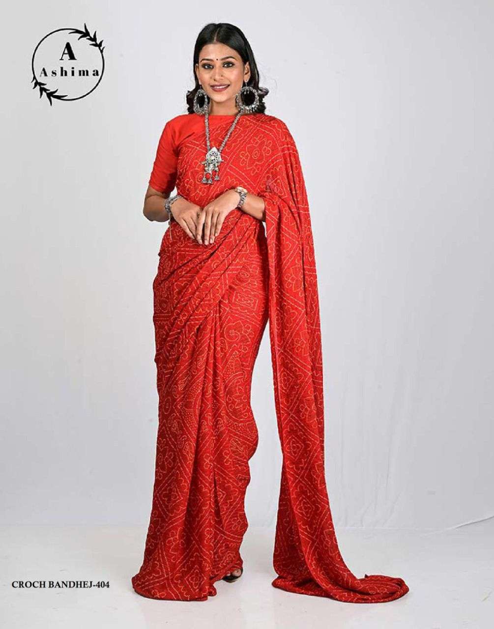 CROCH BANDHEJ BY ASHIMA 401 TO 408 SERIES INDIAN TRADITIONAL WEAR COLLECTION BEAUTIFUL STYLISH FANCY COLORFUL PARTY WEAR & OCCASIONAL WEAR DULL MOSS SAREES AT WHOLESALE PRICE