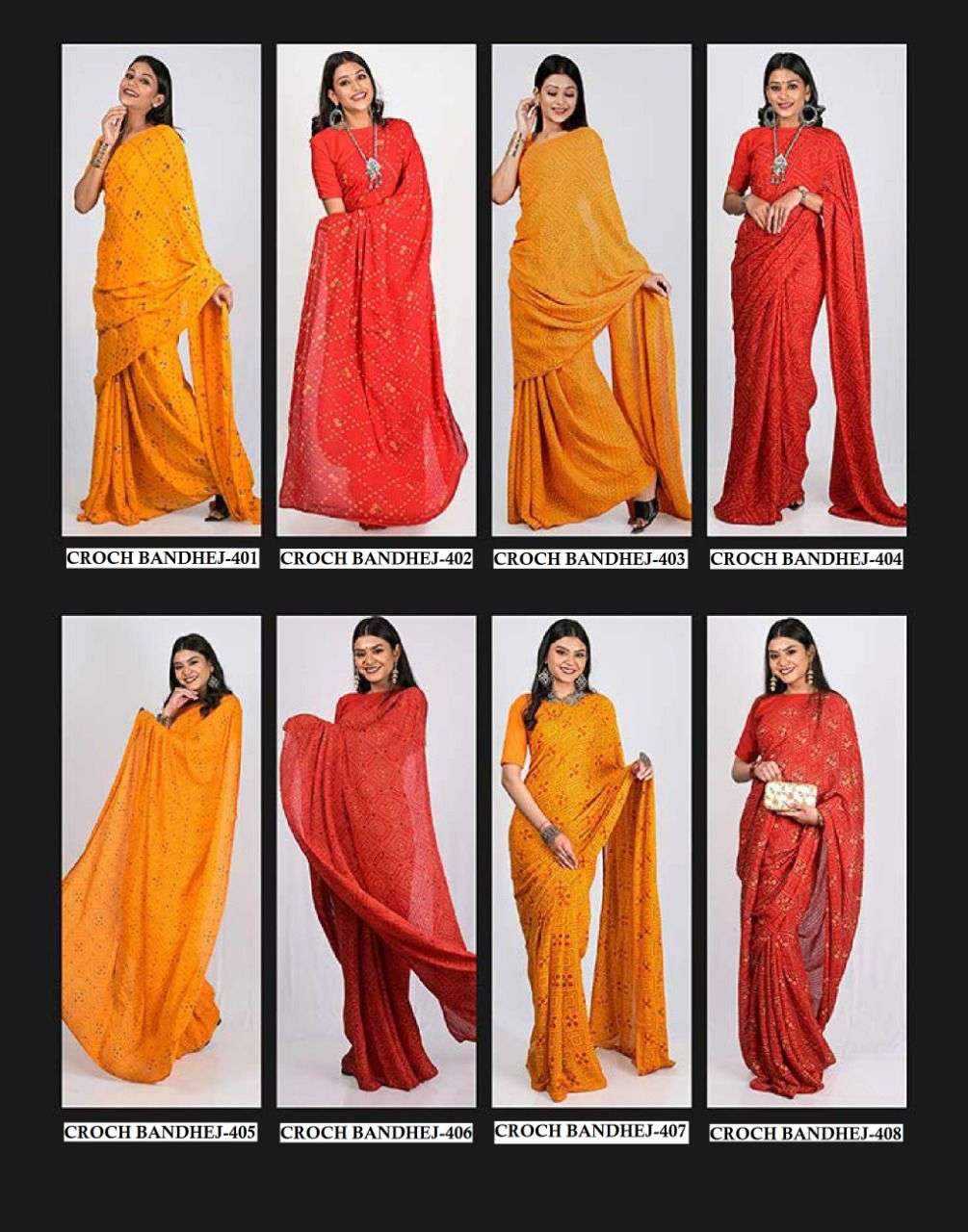 CROCH BANDHEJ BY ASHIMA 401 TO 408 SERIES INDIAN TRADITIONAL WEAR COLLECTION BEAUTIFUL STYLISH FANCY COLORFUL PARTY WEAR & OCCASIONAL WEAR DULL MOSS SAREES AT WHOLESALE PRICE