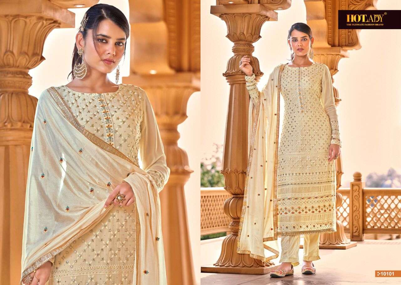 ALANKAAR 10101 SERIES BY HOT LADY 10101 TO 10106 SERIES BEAUTIFUL STYLISH SHARARA SUITS FANCY COLORFUL CASUAL WEAR & ETHNIC WEAR & READY TO WEAR VISCOSE GEORGETTE DRESSES AT WHOLESALE PRICE