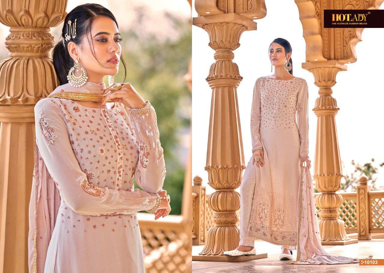 ALANKAAR 10101 SERIES BY HOT LADY 10101 TO 10106 SERIES BEAUTIFUL STYLISH SHARARA SUITS FANCY COLORFUL CASUAL WEAR & ETHNIC WEAR & READY TO WEAR VISCOSE GEORGETTE DRESSES AT WHOLESALE PRICE