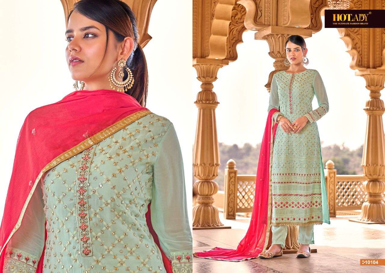 ALANKAAR 10101 SERIES BY HOT LADY 10101 TO 10106 SERIES BEAUTIFUL STYLISH SHARARA SUITS FANCY COLORFUL CASUAL WEAR & ETHNIC WEAR & READY TO WEAR VISCOSE GEORGETTE DRESSES AT WHOLESALE PRICE
