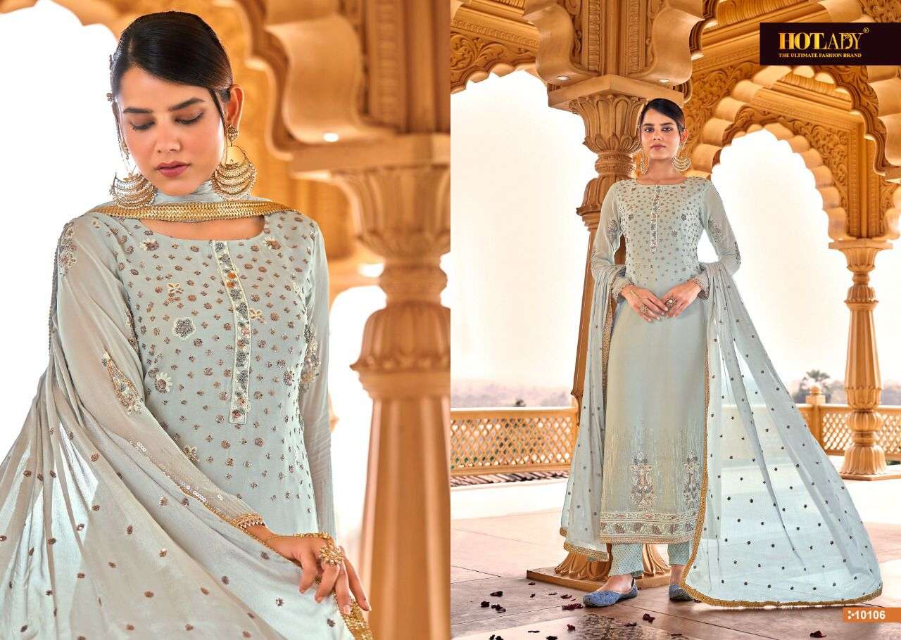 ALANKAAR 10101 SERIES BY HOT LADY 10101 TO 10106 SERIES BEAUTIFUL STYLISH SHARARA SUITS FANCY COLORFUL CASUAL WEAR & ETHNIC WEAR & READY TO WEAR VISCOSE GEORGETTE DRESSES AT WHOLESALE PRICE