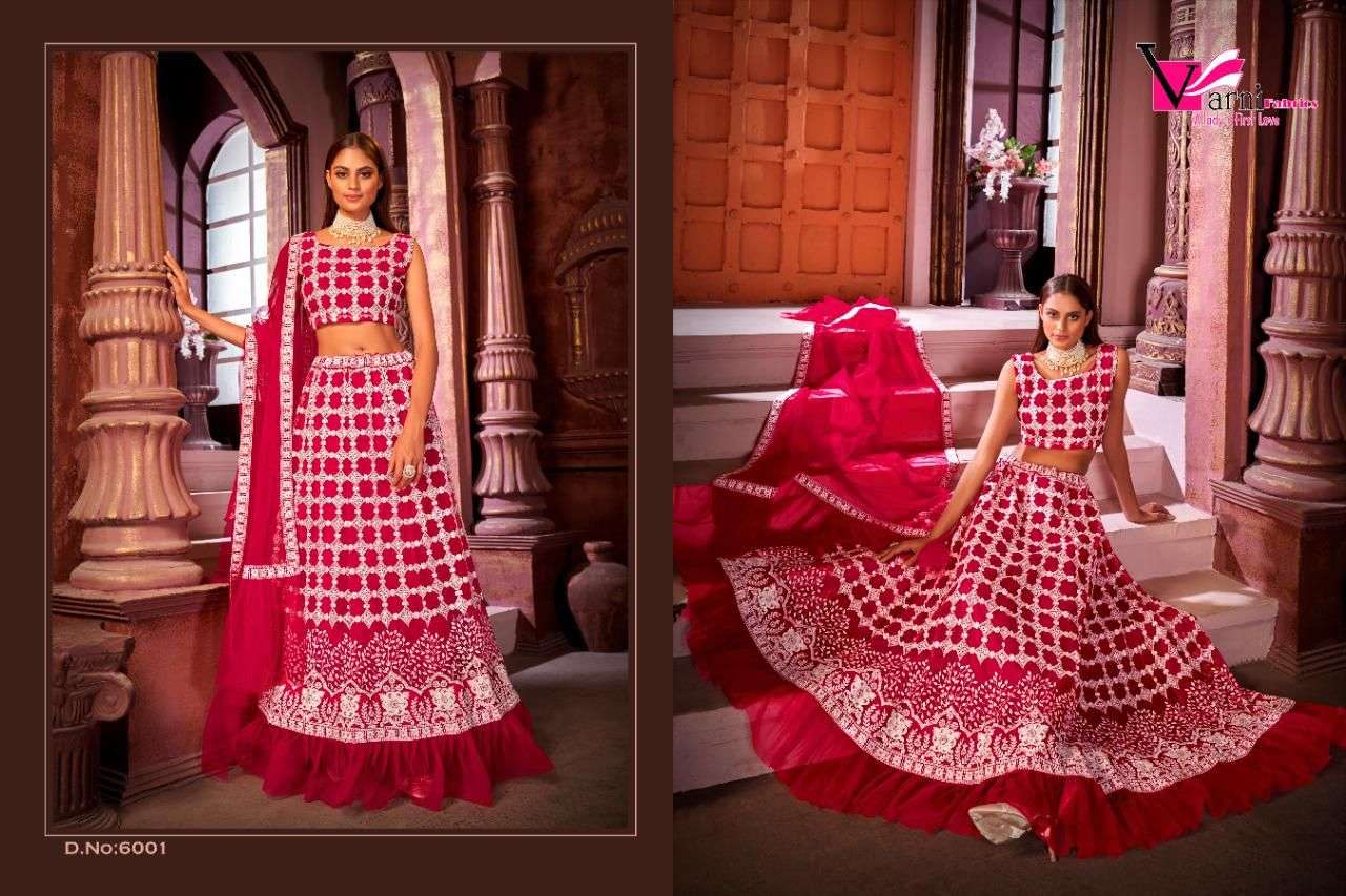 ZEEYA RUKSANA BY VARNI FABRICS 6001 TO 6003 SERIES DESIGNER BEAUTIFUL NAVRATRI COLLECTION OCCASIONAL WEAR & PARTY WEAR NET LEHENGAS AT WHOLESALE PRICE