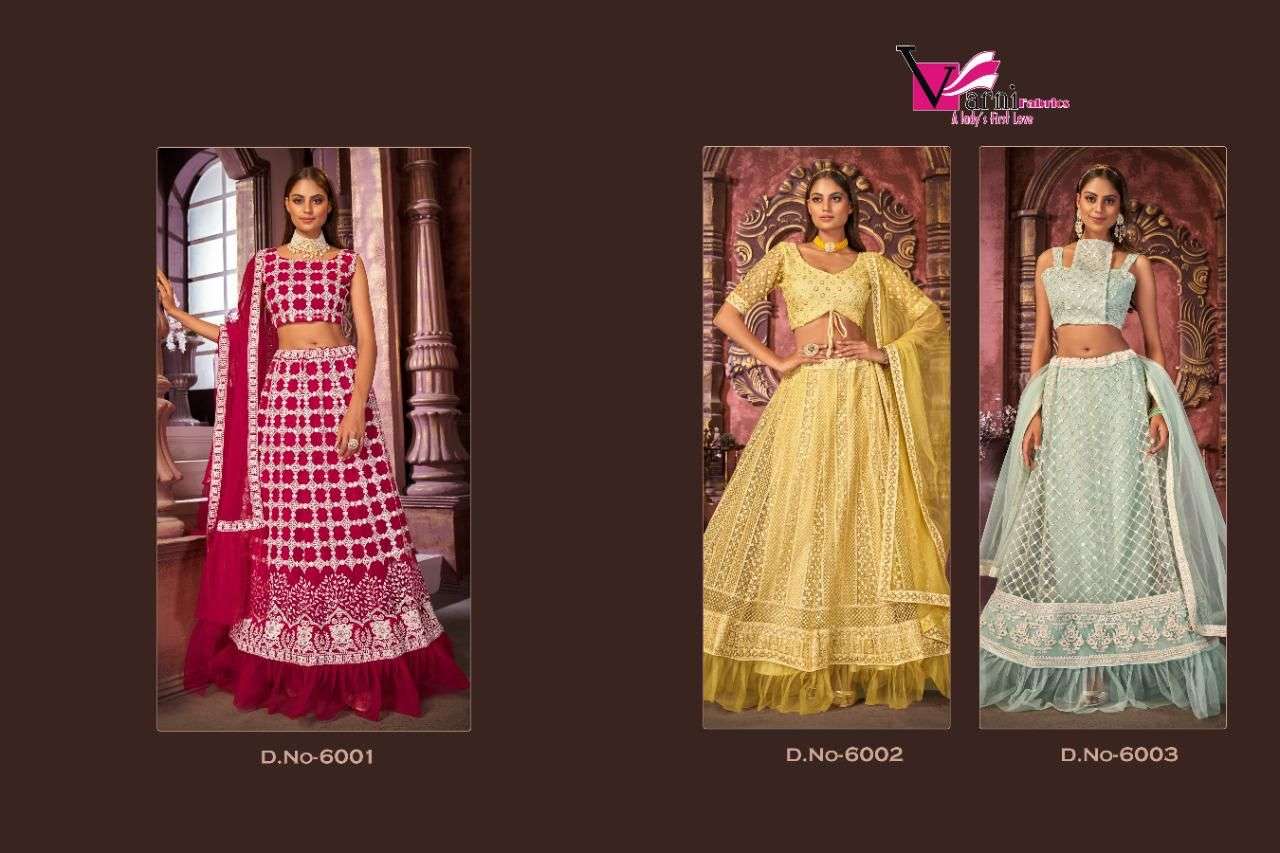 ZEEYA RUKSANA BY VARNI FABRICS 6001 TO 6003 SERIES DESIGNER BEAUTIFUL NAVRATRI COLLECTION OCCASIONAL WEAR & PARTY WEAR NET LEHENGAS AT WHOLESALE PRICE