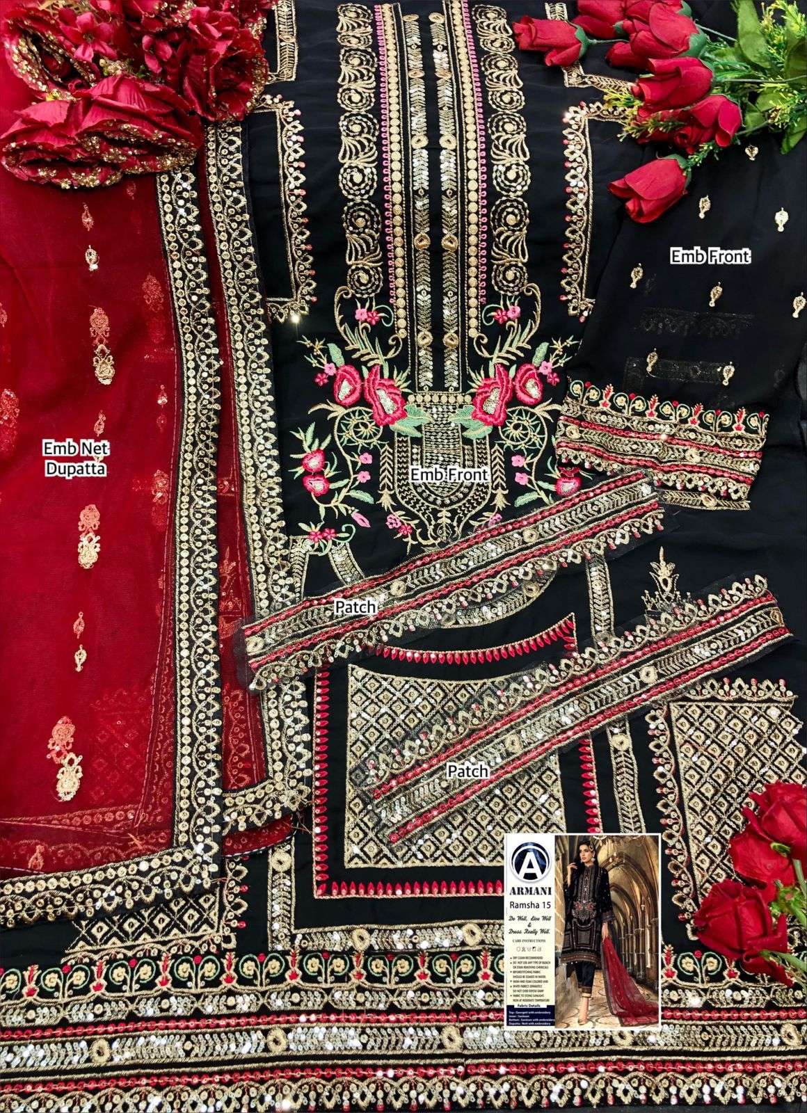 RAMSHA 15 BY ARMANI DESIGNER PAKISTANI SUITS BEAUTIFUL FANCY COLORFUL STYLISH PARTY WEAR & OCCASIONAL WEAR FAUX GEORGETTE EMBROIDERY DRESSES AT WHOLESALE PRICE