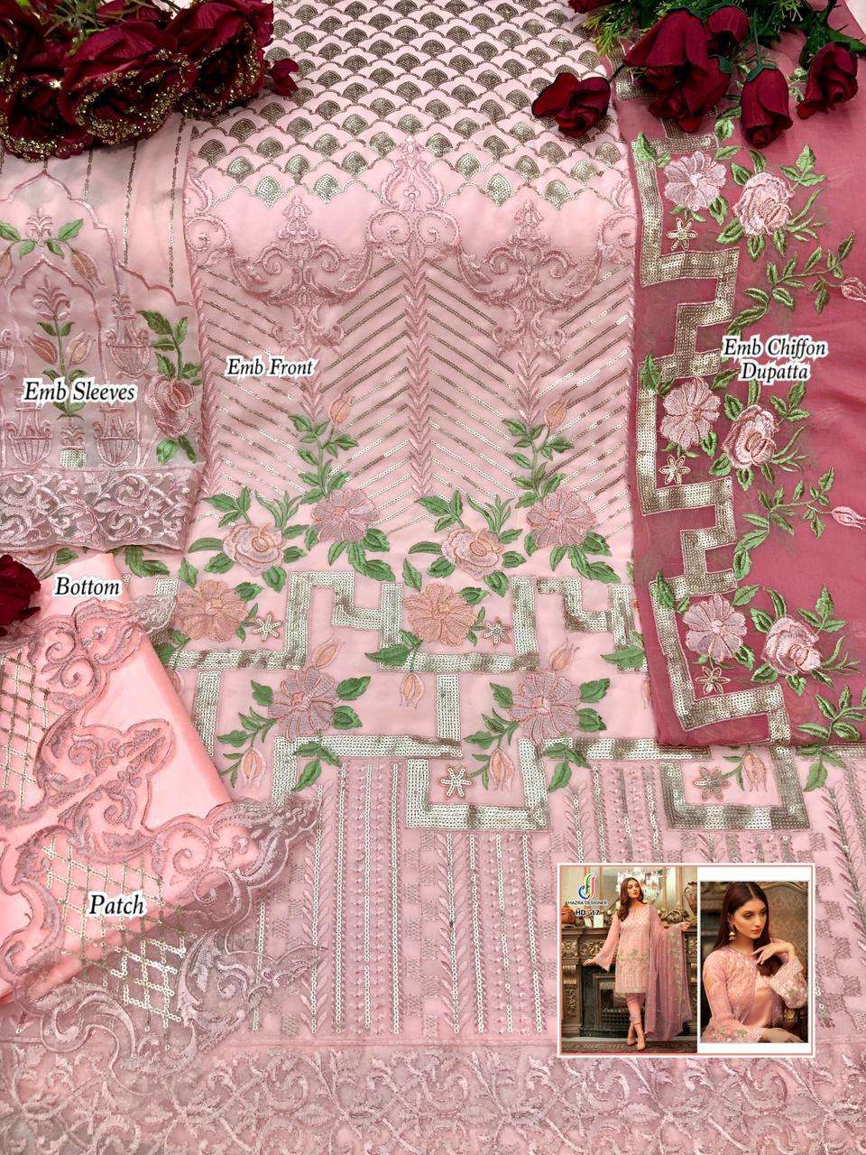 HAZRA 17 COLOURS BY HAZRA DESIGNER 17-A TO 17-C SERIES BEAUTIFUL PAKISTANI SUITS STYLISH FANCY COLORFUL PARTY WEAR & OCCASIONAL WEAR FAUX GEORGETTE EMBROIDERED DRESSES AT WHOLESALE PRICE