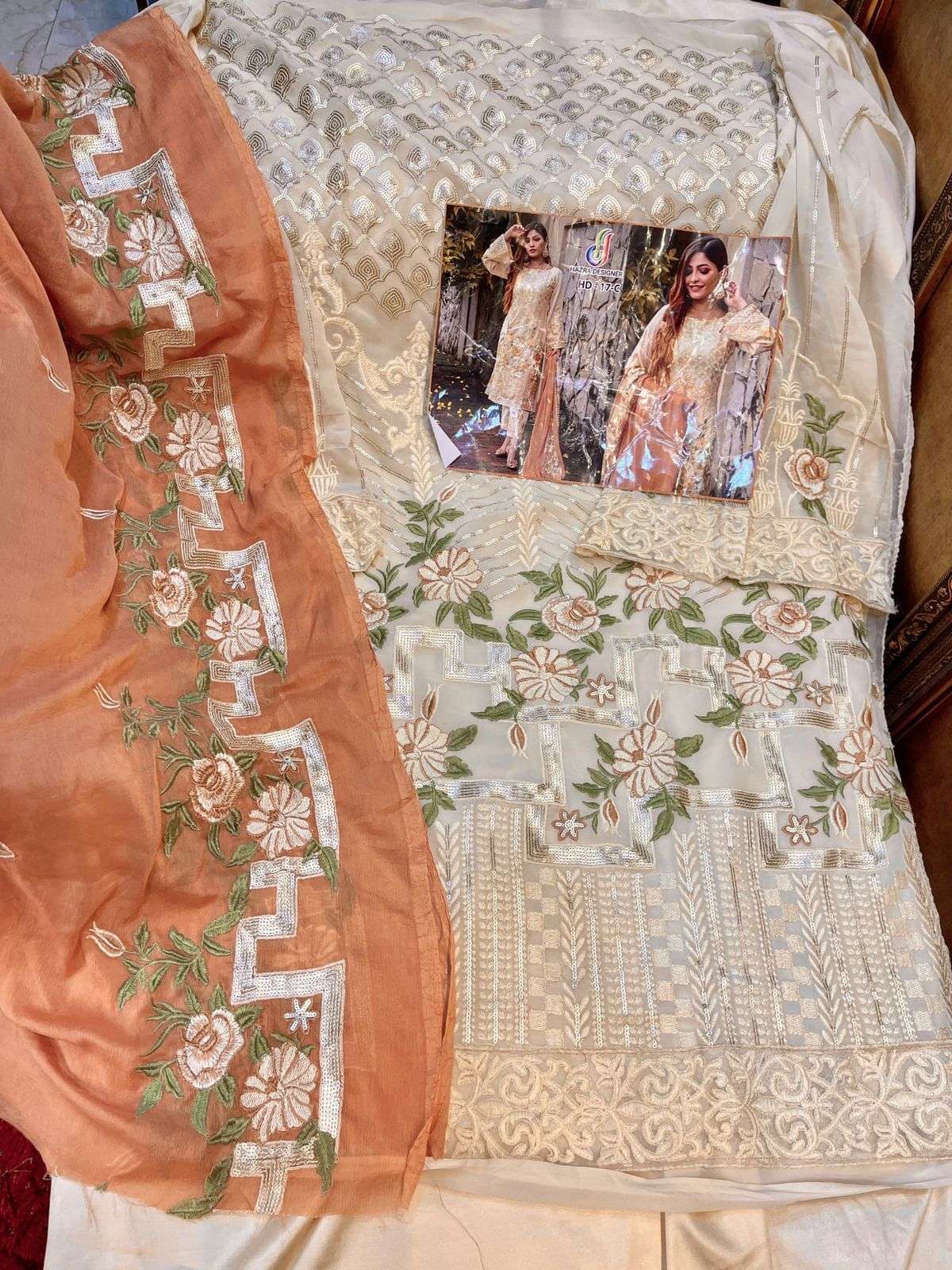 HAZRA 17 COLOURS BY HAZRA DESIGNER 17-A TO 17-C SERIES BEAUTIFUL PAKISTANI SUITS STYLISH FANCY COLORFUL PARTY WEAR & OCCASIONAL WEAR FAUX GEORGETTE EMBROIDERED DRESSES AT WHOLESALE PRICE