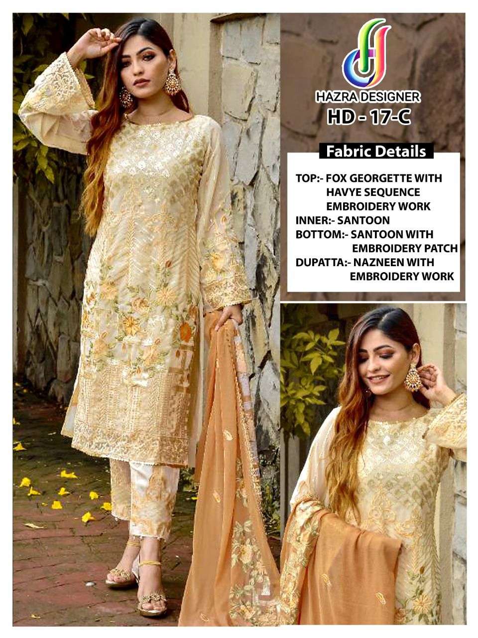 HAZRA 17 COLOURS BY HAZRA DESIGNER 17-A TO 17-C SERIES BEAUTIFUL PAKISTANI SUITS STYLISH FANCY COLORFUL PARTY WEAR & OCCASIONAL WEAR FAUX GEORGETTE EMBROIDERED DRESSES AT WHOLESALE PRICE