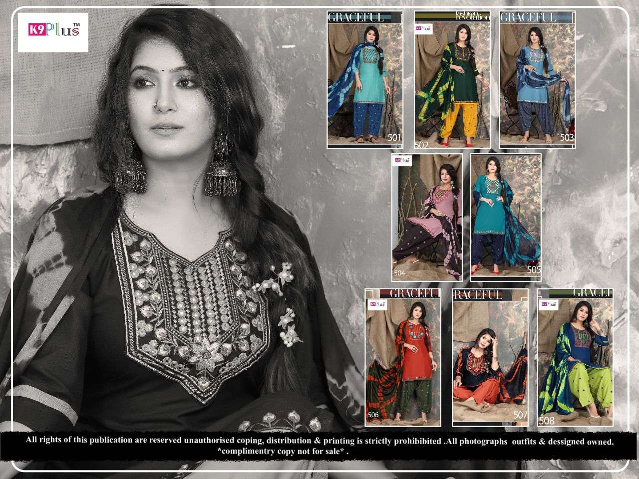 SELFIE VOL-3 BY K9 PLUS 501 TO 508 SERIES BEAUTIFUL SUITS COLORFUL STYLISH FANCY CASUAL WEAR & ETHNIC WEAR RAYON EMBROIDERED DRESSES AT WHOLESALE PRICE