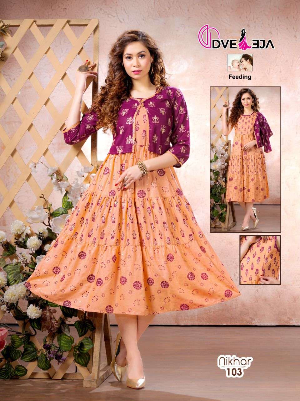NIKHAR BY DVEEJA 101 TO 108 SERIES DESIGNER STYLISH FANCY COLORFUL BEAUTIFUL PARTY WEAR & ETHNIC WEAR COLLECTION RAYON PRINT KURTIS WITH JACKET AT WHOLESALE PRICE