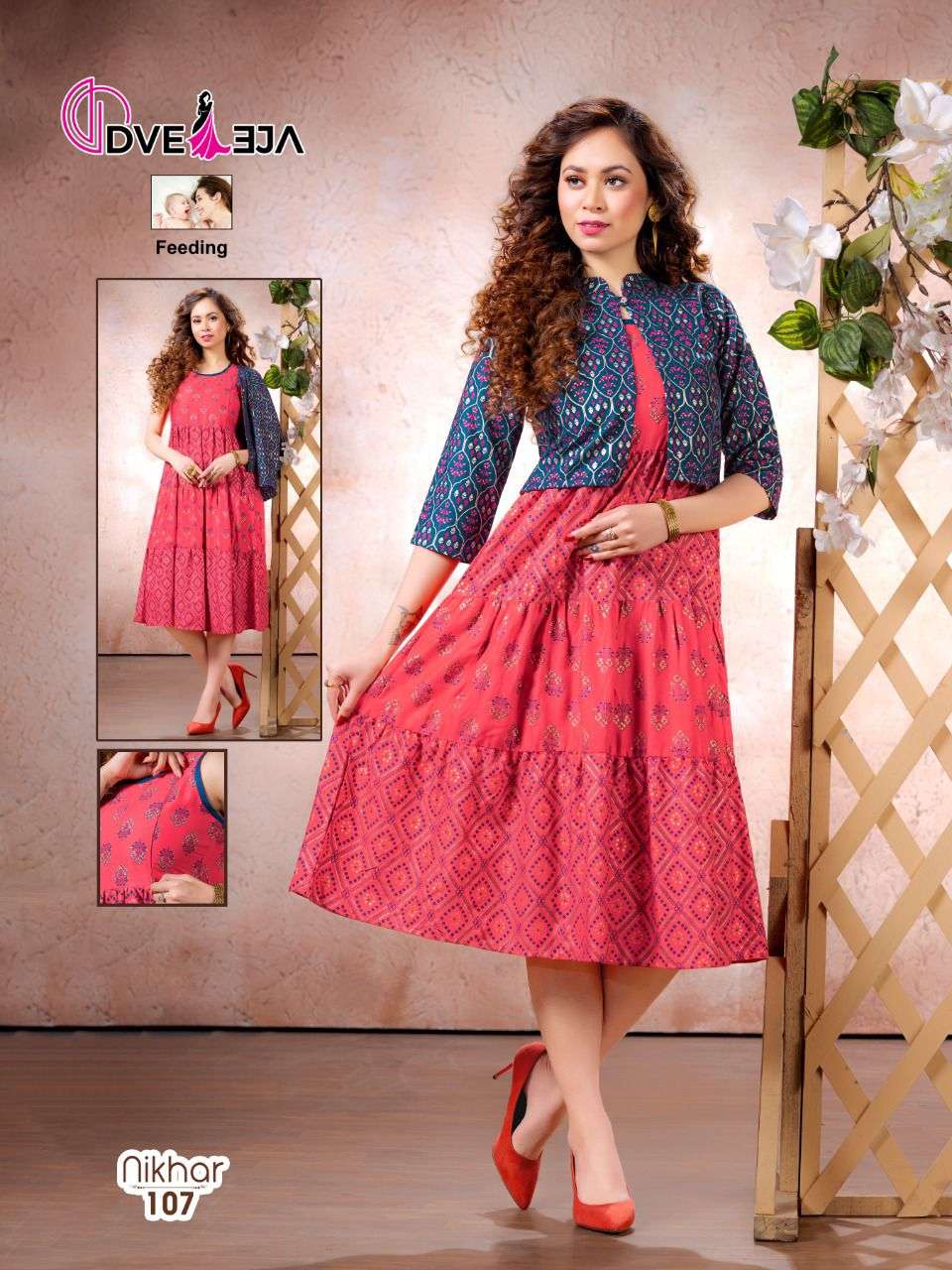 NIKHAR BY DVEEJA 101 TO 108 SERIES DESIGNER STYLISH FANCY COLORFUL BEAUTIFUL PARTY WEAR & ETHNIC WEAR COLLECTION RAYON PRINT KURTIS WITH JACKET AT WHOLESALE PRICE