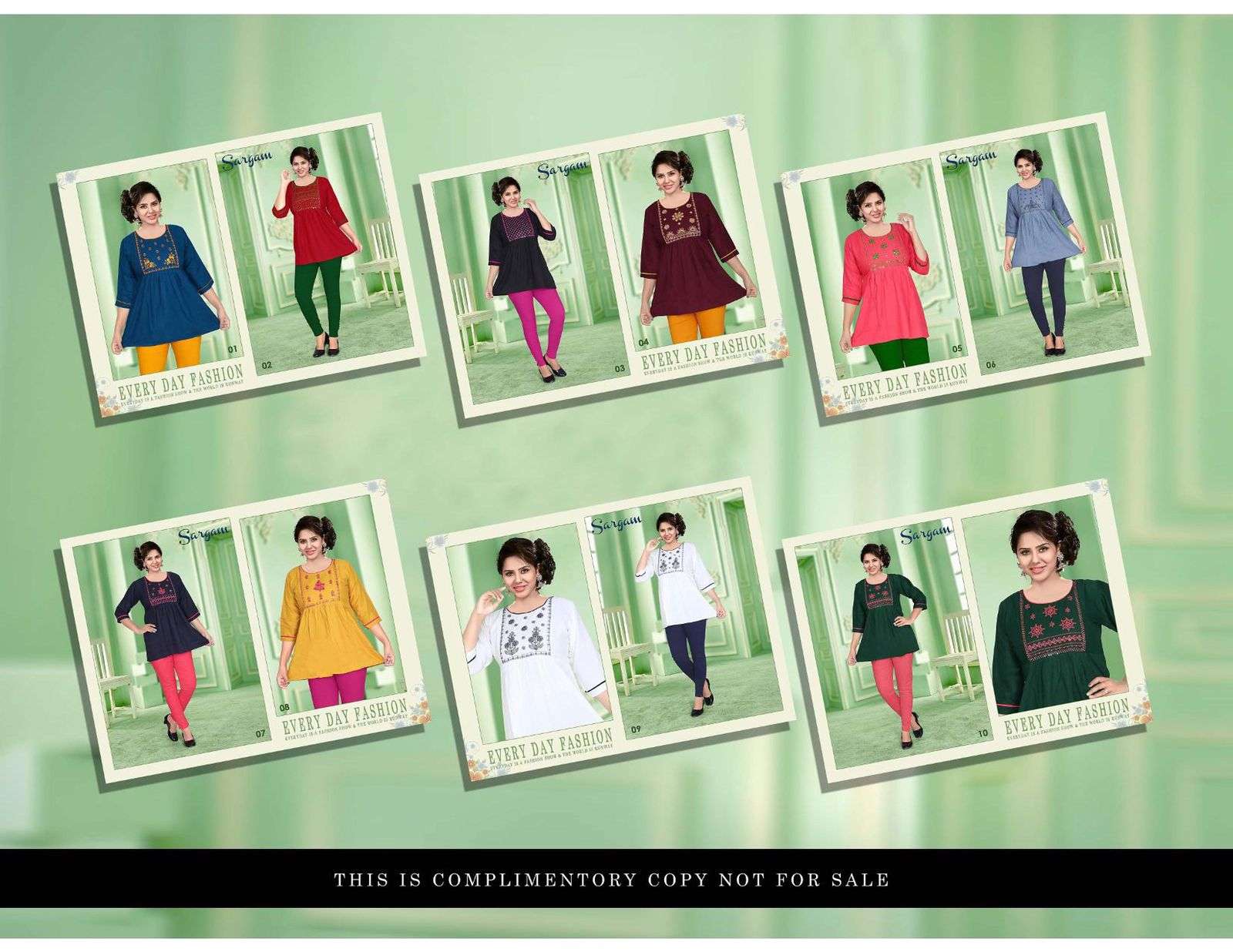 SARGAM BY TRENDY 01 TO 10 SERIES BEAUTIFUL STYLISH FANCY COLORFUL CASUAL WEAR & ETHNIC WEAR RAYON WITH WORK TOPS AT WHOLESALE PRICE