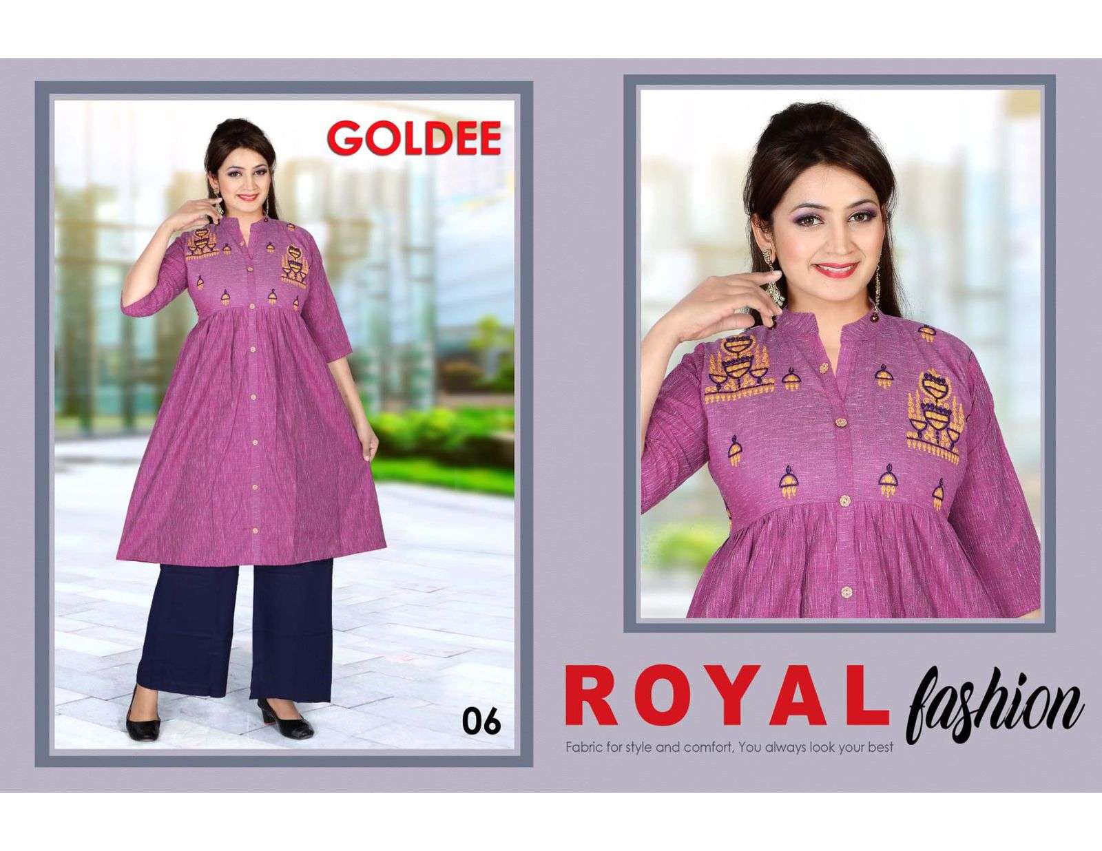 GOLDEE BY TRENDY 01 TO 06 SERIES DESIGNER STYLISH FANCY COLORFUL BEAUTIFUL PARTY WEAR & ETHNIC WEAR COLLECTION COTTON EMBROIDERED KURTIS WITH BOTTOM AT WHOLESALE PRICE