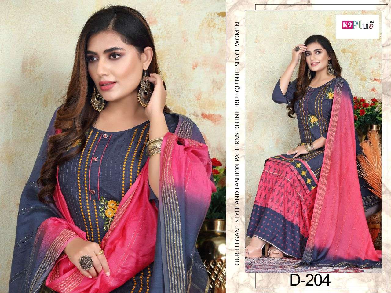 PRETTY BY K9 PLUS 201 TO 208 SERIES BEAUTIFUL SUITS COLORFUL STYLISH FANCY CASUAL WEAR & ETHNIC WEAR RAYON WITH WORK DRESSES AT WHOLESALE PRICE