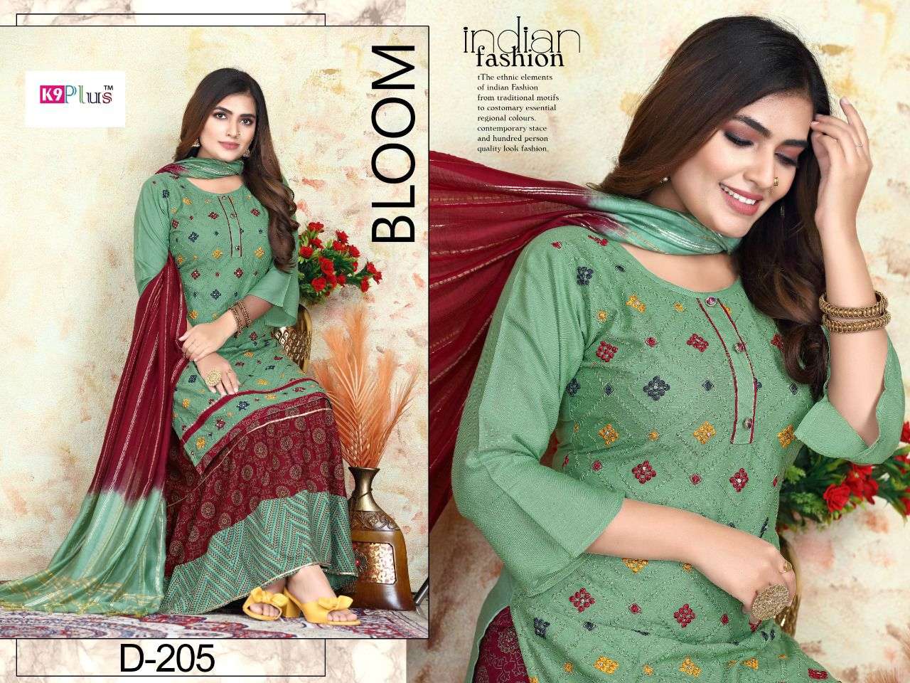 PRETTY BY K9 PLUS 201 TO 208 SERIES BEAUTIFUL SUITS COLORFUL STYLISH FANCY CASUAL WEAR & ETHNIC WEAR RAYON WITH WORK DRESSES AT WHOLESALE PRICE