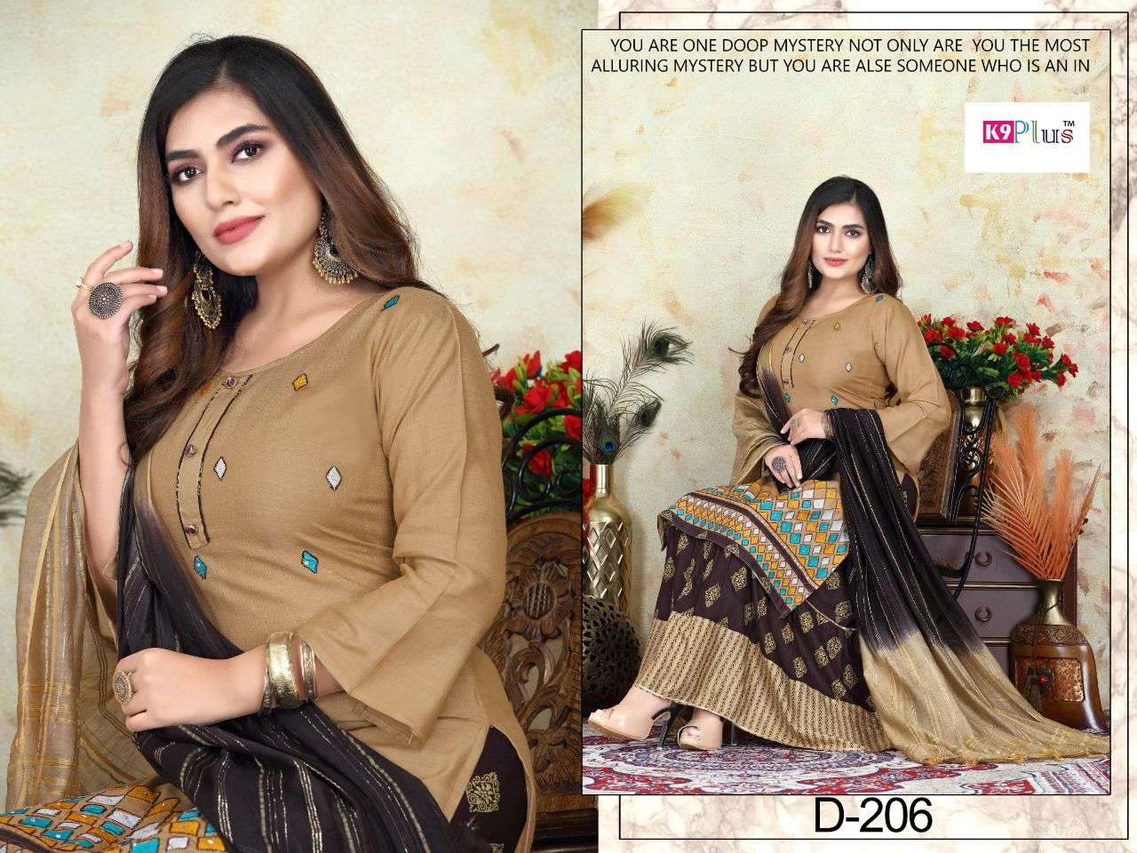 PRETTY BY K9 PLUS 201 TO 208 SERIES BEAUTIFUL SUITS COLORFUL STYLISH FANCY CASUAL WEAR & ETHNIC WEAR RAYON WITH WORK DRESSES AT WHOLESALE PRICE