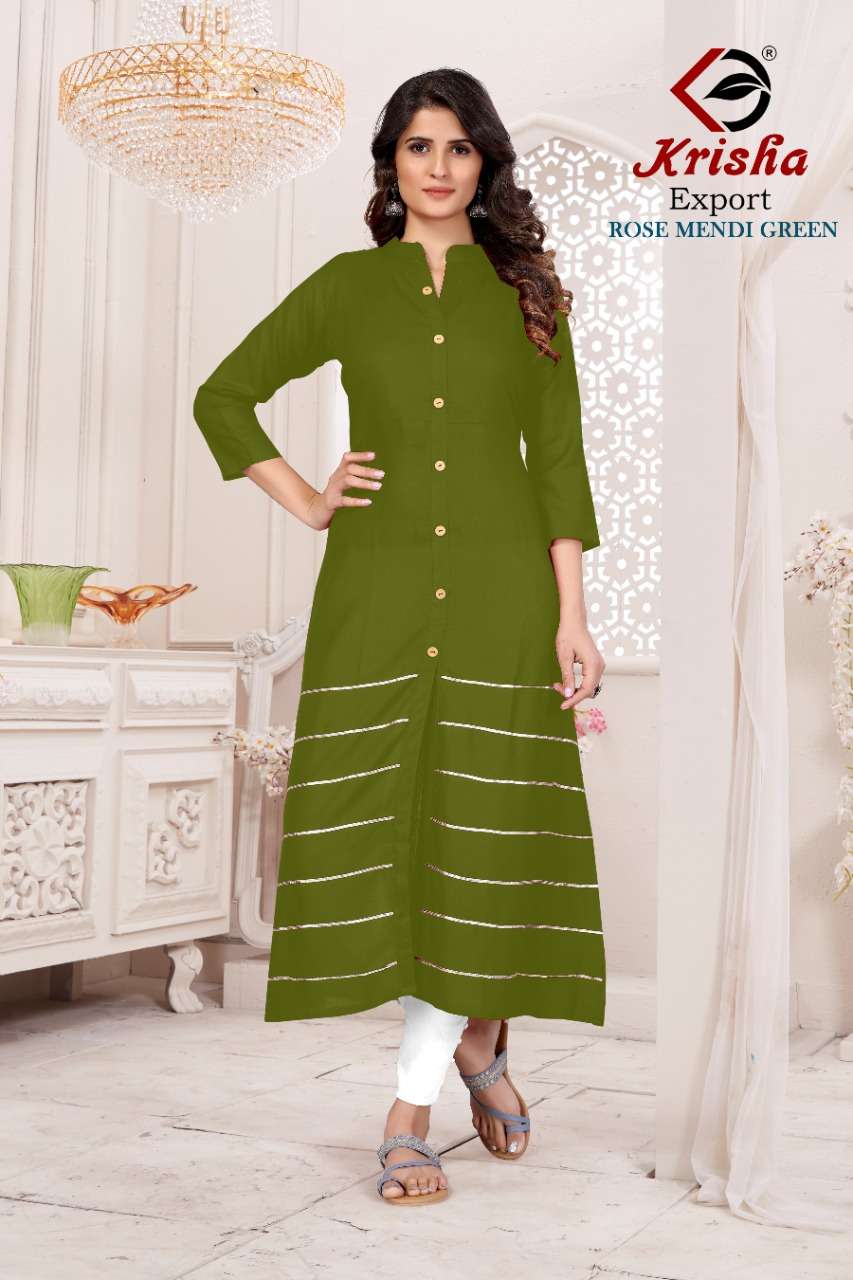 ROSE VOL-1 BY KRISHA EXPORTS 01 TO 05 SERIES DESIGNER STYLISH FANCY COLORFUL BEAUTIFUL PARTY WEAR & ETHNIC WEAR COLLECTION HEAVY RAYON WITH WORK KURTIS AT WHOLESALE PRICE