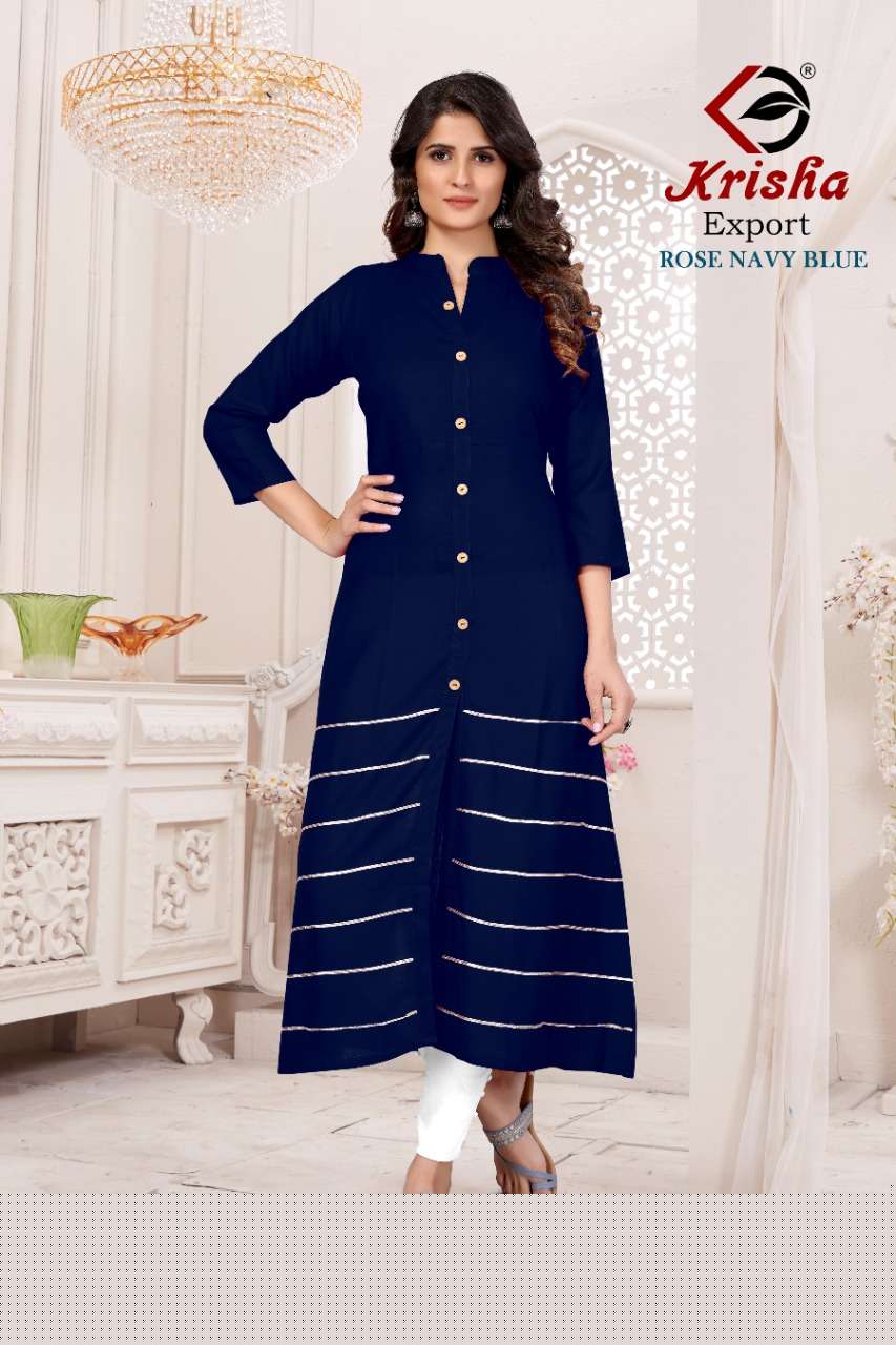 ROSE VOL-1 BY KRISHA EXPORTS 01 TO 05 SERIES DESIGNER STYLISH FANCY COLORFUL BEAUTIFUL PARTY WEAR & ETHNIC WEAR COLLECTION HEAVY RAYON WITH WORK KURTIS AT WHOLESALE PRICE