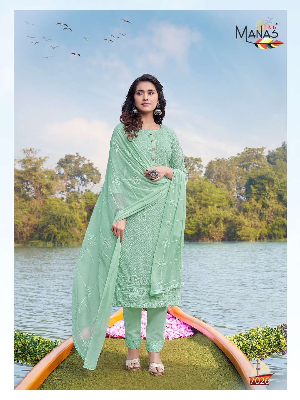 SCHIFFLI VOL-5 BY MANAS FAB 7025 TO 7030 SERIES BEAUTIFUL SUITS COLORFUL STYLISH FANCY CASUAL WEAR & ETHNIC WEAR GEORGETTE WITH SCHIFFLI WORK DRESSES AT WHOLESALE PRICE
