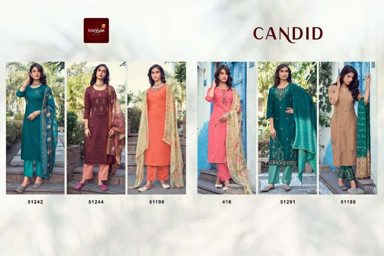 CANDID BY KRISHRIYAA BEAUTIFUL SUITS COLORFUL STYLISH FANCY CASUAL WEAR & ETHNIC WEAR VISCOSE DRESSES AT WHOLESALE PRICE