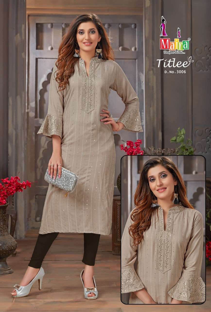 TITLEE VOL-3 BY MAIRA 3001 TO 3008 SERIES DESIGNER STYLISH FANCY COLORFUL BEAUTIFUL PARTY WEAR & ETHNIC WEAR COLLECTION HEAVY RAYON EMBROIDERY KURTIS AT WHOLESALE PRICE