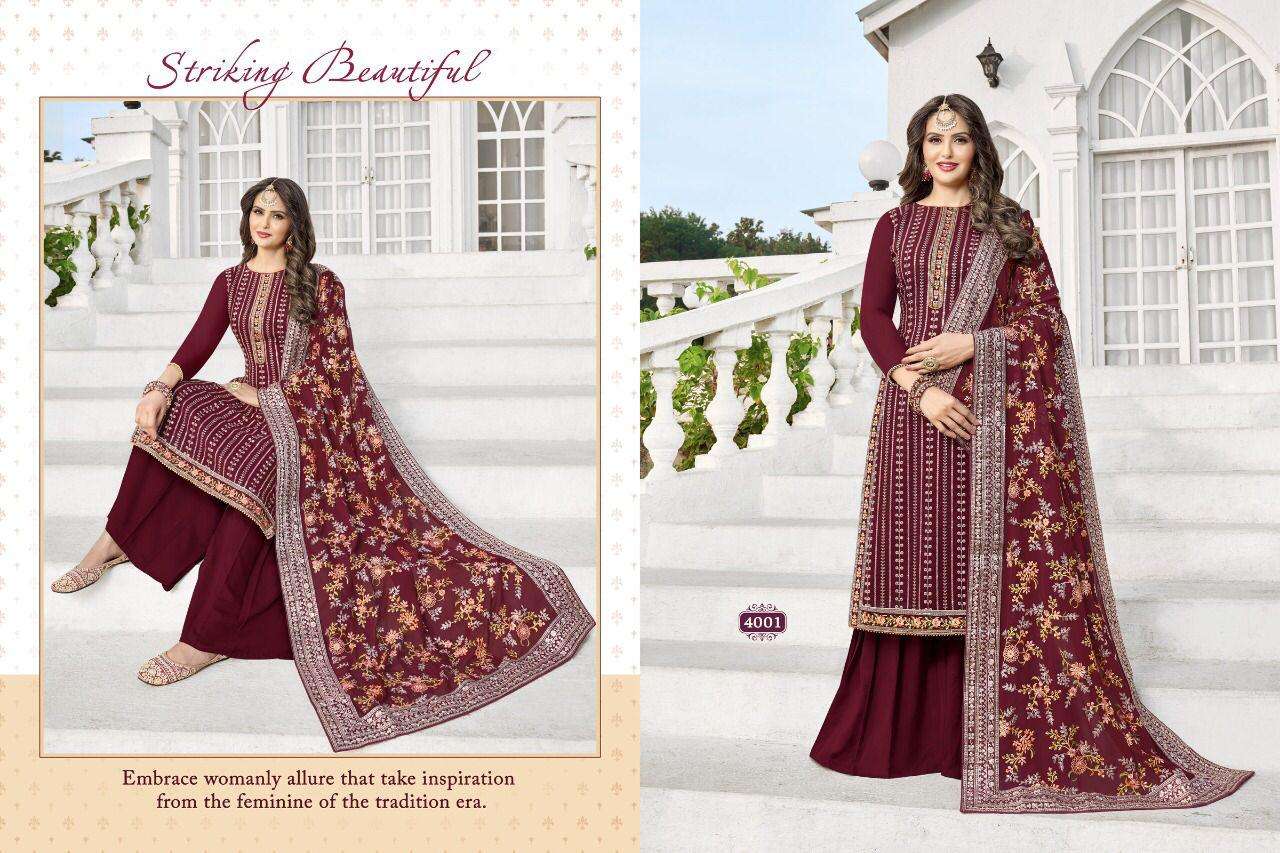 ATRANGI BY A M CREATION 4001 TO 4004 SERIES BEAUTIFUL STYLISH SHARARA SUITS FANCY COLORFUL CASUAL WEAR & ETHNIC WEAR & READY TO WEAR HEAVY GEORGETTE DRESSES AT WHOLESALE PRICE