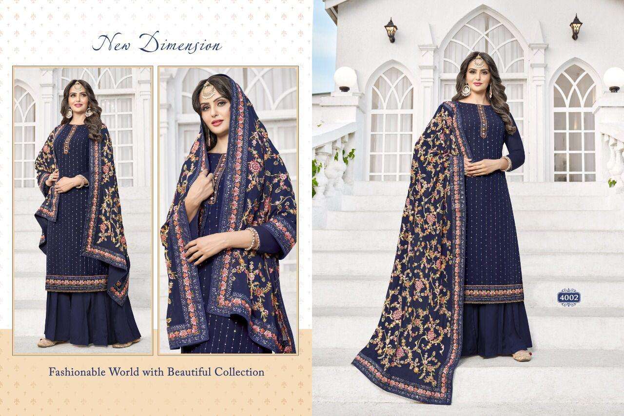 ATRANGI BY A M CREATION 4001 TO 4004 SERIES BEAUTIFUL STYLISH SHARARA SUITS FANCY COLORFUL CASUAL WEAR & ETHNIC WEAR & READY TO WEAR HEAVY GEORGETTE DRESSES AT WHOLESALE PRICE