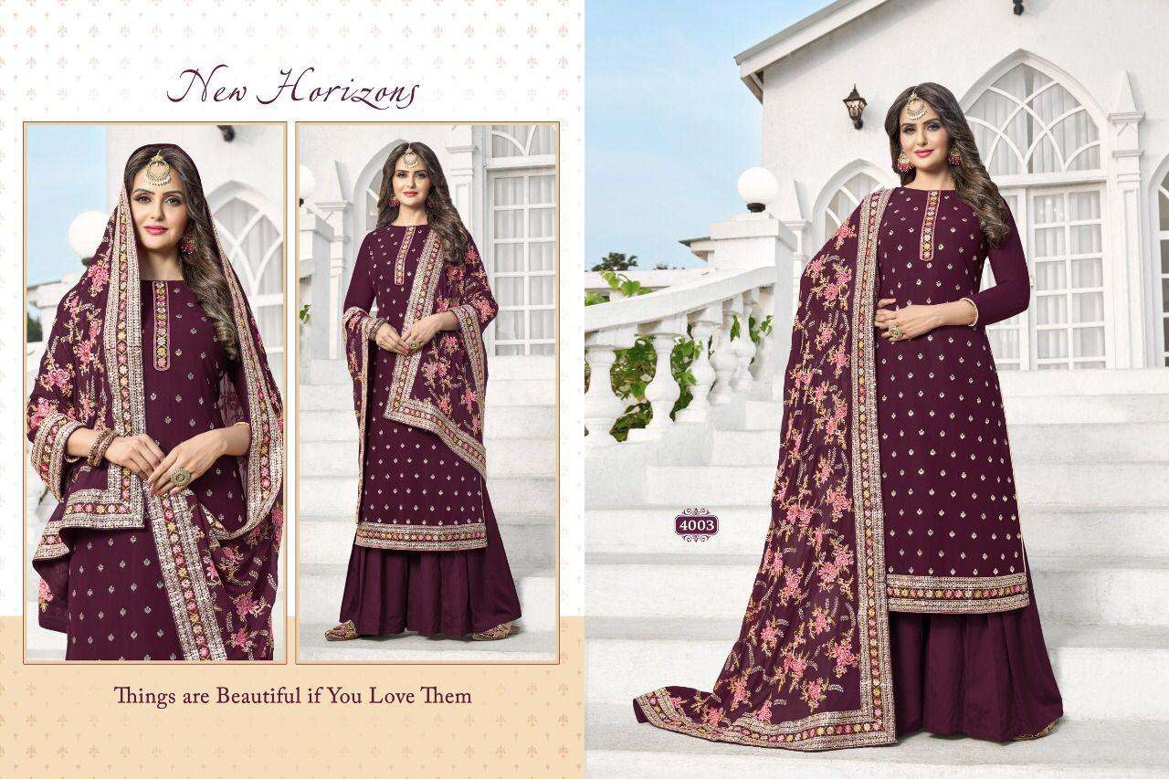 ATRANGI BY A M CREATION 4001 TO 4004 SERIES BEAUTIFUL STYLISH SHARARA SUITS FANCY COLORFUL CASUAL WEAR & ETHNIC WEAR & READY TO WEAR HEAVY GEORGETTE DRESSES AT WHOLESALE PRICE