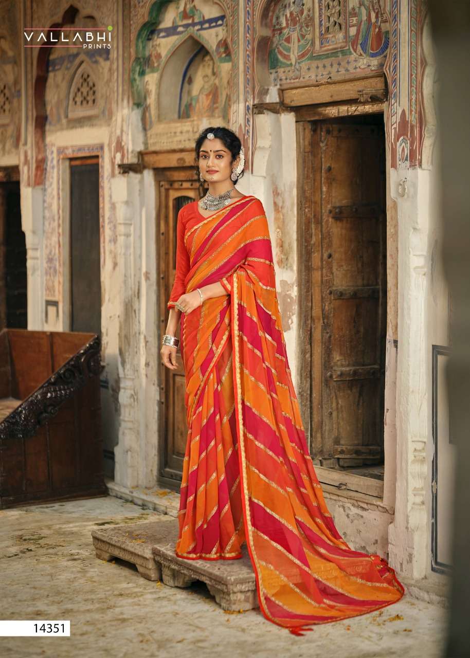 SUHANA SAFAR BY VALLABHI PRINTS 14351 TO 14358 SERIES INDIAN TRADITIONAL WEAR COLLECTION BEAUTIFUL STYLISH FANCY COLORFUL PARTY WEAR & OCCASIONAL WEAR GEORGETTE PRINT SAREES AT WHOLESALE PRICE