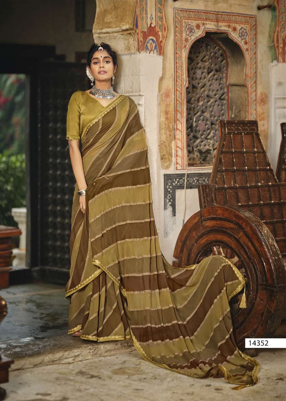 SUHANA SAFAR BY VALLABHI PRINTS 14351 TO 14358 SERIES INDIAN TRADITIONAL WEAR COLLECTION BEAUTIFUL STYLISH FANCY COLORFUL PARTY WEAR & OCCASIONAL WEAR GEORGETTE PRINT SAREES AT WHOLESALE PRICE