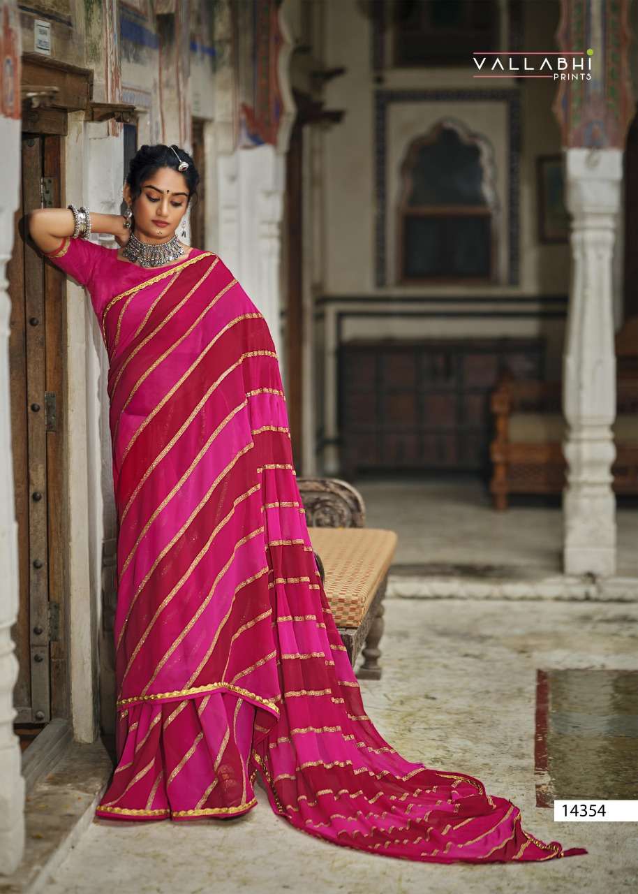SUHANA SAFAR BY VALLABHI PRINTS 14351 TO 14358 SERIES INDIAN TRADITIONAL WEAR COLLECTION BEAUTIFUL STYLISH FANCY COLORFUL PARTY WEAR & OCCASIONAL WEAR GEORGETTE PRINT SAREES AT WHOLESALE PRICE