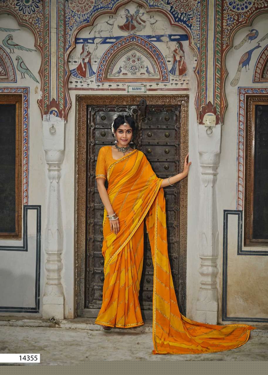 SUHANA SAFAR BY VALLABHI PRINTS 14351 TO 14358 SERIES INDIAN TRADITIONAL WEAR COLLECTION BEAUTIFUL STYLISH FANCY COLORFUL PARTY WEAR & OCCASIONAL WEAR GEORGETTE PRINT SAREES AT WHOLESALE PRICE