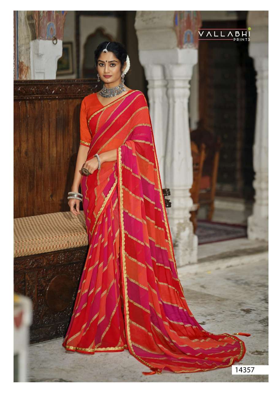 SUHANA SAFAR BY VALLABHI PRINTS 14351 TO 14358 SERIES INDIAN TRADITIONAL WEAR COLLECTION BEAUTIFUL STYLISH FANCY COLORFUL PARTY WEAR & OCCASIONAL WEAR GEORGETTE PRINT SAREES AT WHOLESALE PRICE