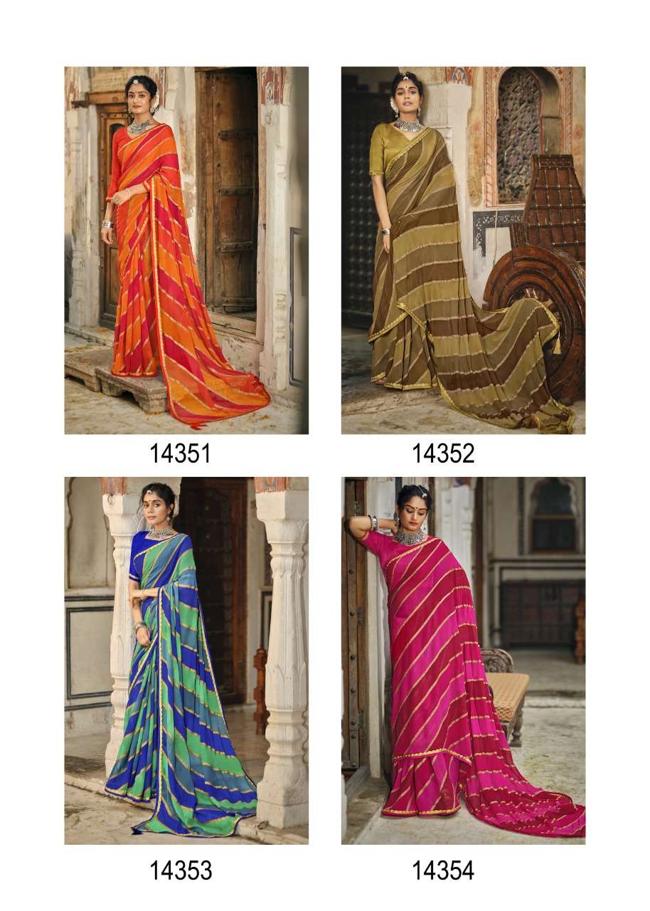 SUHANA SAFAR BY VALLABHI PRINTS 14351 TO 14358 SERIES INDIAN TRADITIONAL WEAR COLLECTION BEAUTIFUL STYLISH FANCY COLORFUL PARTY WEAR & OCCASIONAL WEAR GEORGETTE PRINT SAREES AT WHOLESALE PRICE