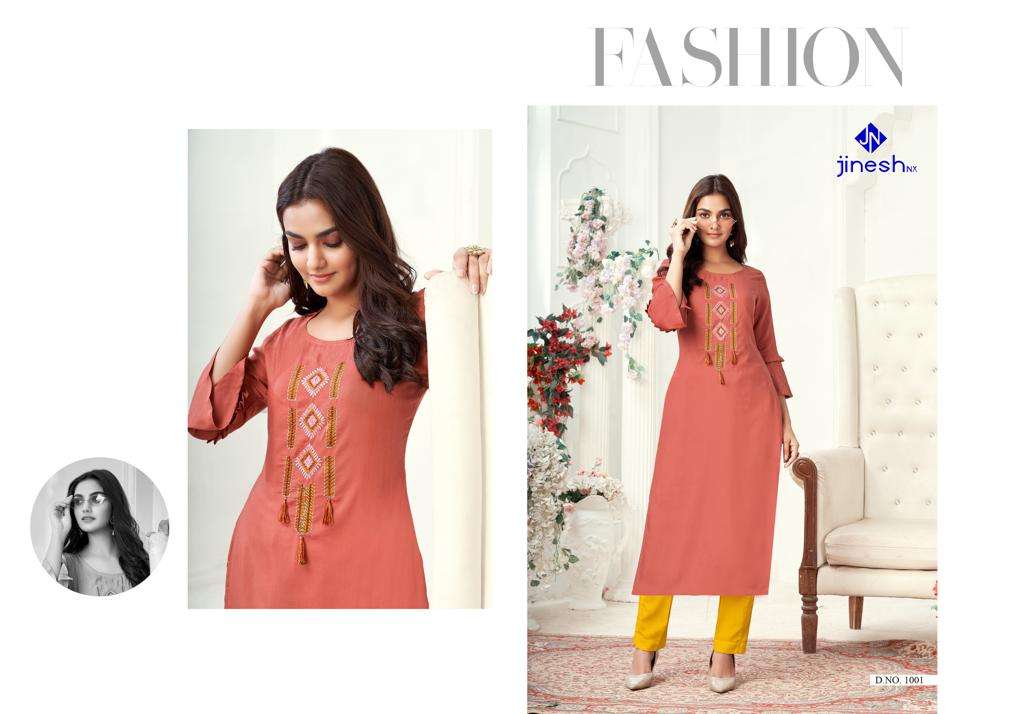 ZARINA BY JINESH NX 1001 TO 1008 SERIES DESIGNER STYLISH FANCY COLORFUL BEAUTIFUL PARTY WEAR & ETHNIC WEAR COLLECTION VISCOSE SLUB KURTIS AT WHOLESALE PRICE