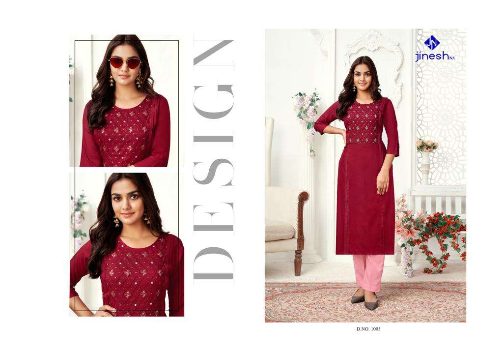 ZARINA BY JINESH NX 1001 TO 1008 SERIES DESIGNER STYLISH FANCY COLORFUL BEAUTIFUL PARTY WEAR & ETHNIC WEAR COLLECTION VISCOSE SLUB KURTIS AT WHOLESALE PRICE