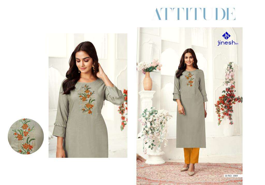 ZARINA BY JINESH NX 1001 TO 1008 SERIES DESIGNER STYLISH FANCY COLORFUL BEAUTIFUL PARTY WEAR & ETHNIC WEAR COLLECTION VISCOSE SLUB KURTIS AT WHOLESALE PRICE