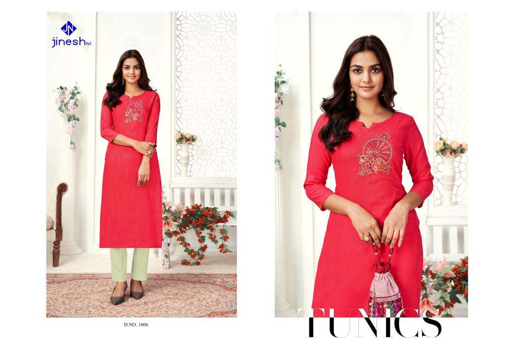 ZARINA BY JINESH NX 1001 TO 1008 SERIES DESIGNER STYLISH FANCY COLORFUL BEAUTIFUL PARTY WEAR & ETHNIC WEAR COLLECTION VISCOSE SLUB KURTIS AT WHOLESALE PRICE