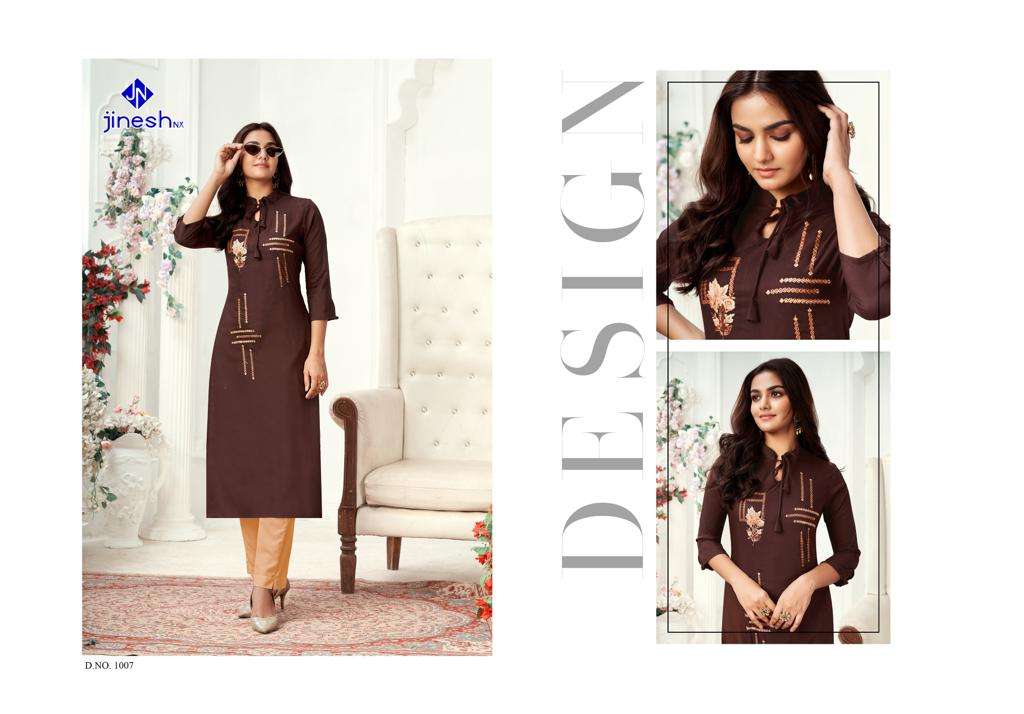 ZARINA BY JINESH NX 1001 TO 1008 SERIES DESIGNER STYLISH FANCY COLORFUL BEAUTIFUL PARTY WEAR & ETHNIC WEAR COLLECTION VISCOSE SLUB KURTIS AT WHOLESALE PRICE