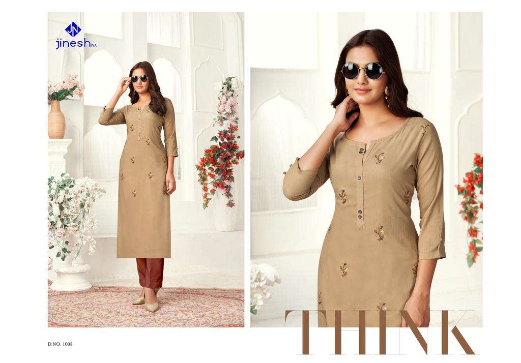 ZARINA BY JINESH NX 1001 TO 1008 SERIES DESIGNER STYLISH FANCY COLORFUL BEAUTIFUL PARTY WEAR & ETHNIC WEAR COLLECTION VISCOSE SLUB KURTIS AT WHOLESALE PRICE