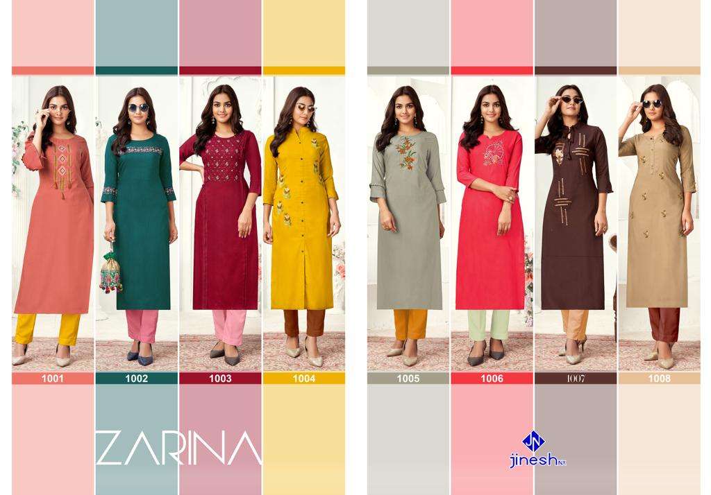 ZARINA BY JINESH NX 1001 TO 1008 SERIES DESIGNER STYLISH FANCY COLORFUL BEAUTIFUL PARTY WEAR & ETHNIC WEAR COLLECTION VISCOSE SLUB KURTIS AT WHOLESALE PRICE