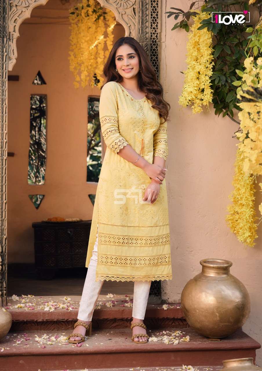 SCHIFFLI BY 1 LOVE 01 TO 07 SERIES DESIGNER STYLISH FANCY COLORFUL BEAUTIFUL PARTY WEAR & ETHNIC WEAR COLLECTION COTTON EMBROIDERY KURTIS AT WHOLESALE PRICE