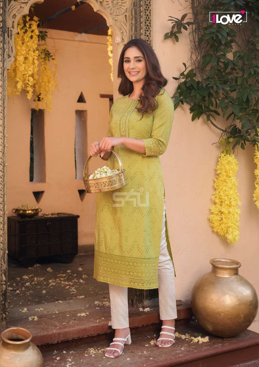 SCHIFFLI BY 1 LOVE 01 TO 07 SERIES DESIGNER STYLISH FANCY COLORFUL BEAUTIFUL PARTY WEAR & ETHNIC WEAR COLLECTION COTTON EMBROIDERY KURTIS AT WHOLESALE PRICE