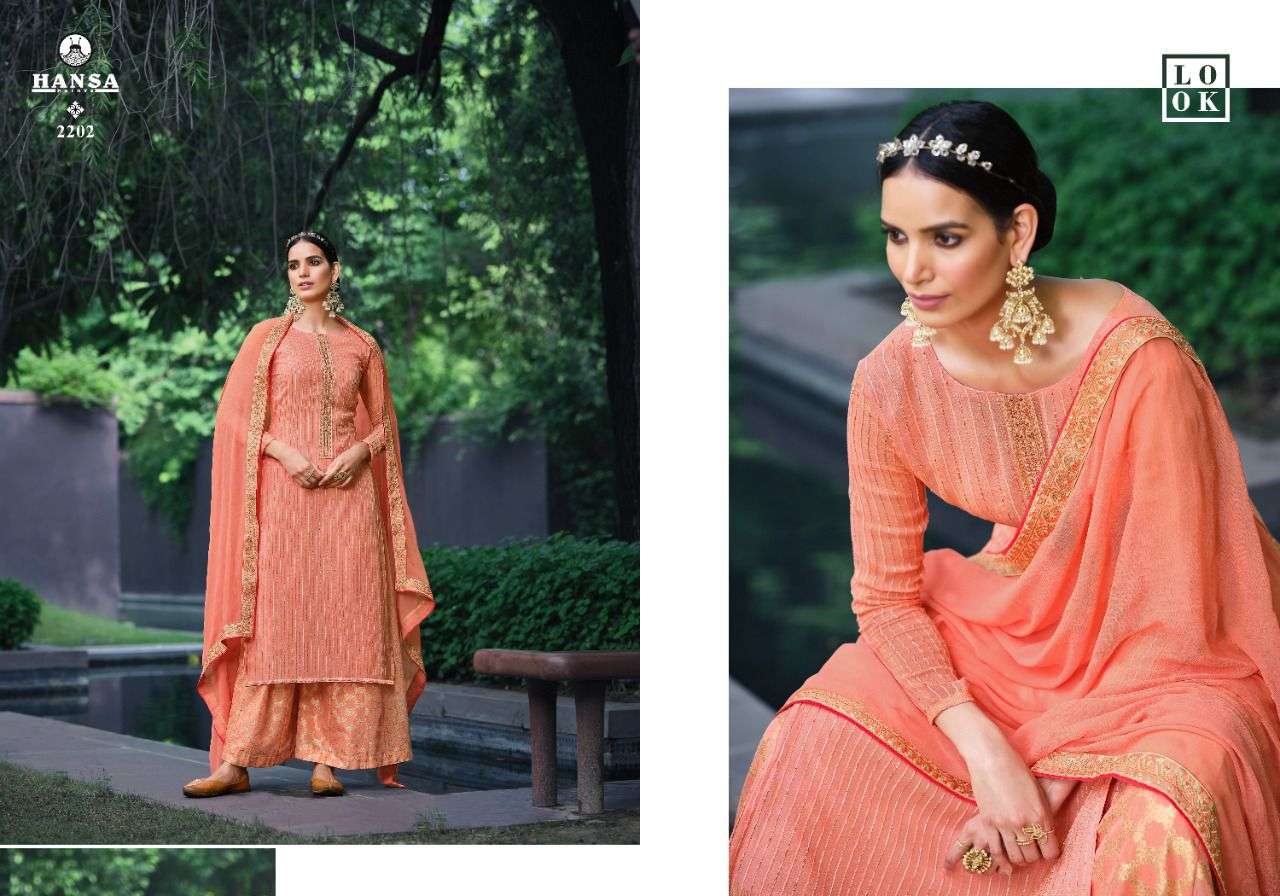 SWARAGINI BY HANSA PRINTS 2201 TO 2206 SERIES BEAUTIFUL SUITS COLORFUL STYLISH FANCY CASUAL WEAR & ETHNIC WEAR PURE BEMBERG GEORGETTE EMBROIDERED DRESSES AT WHOLESALE PRICE