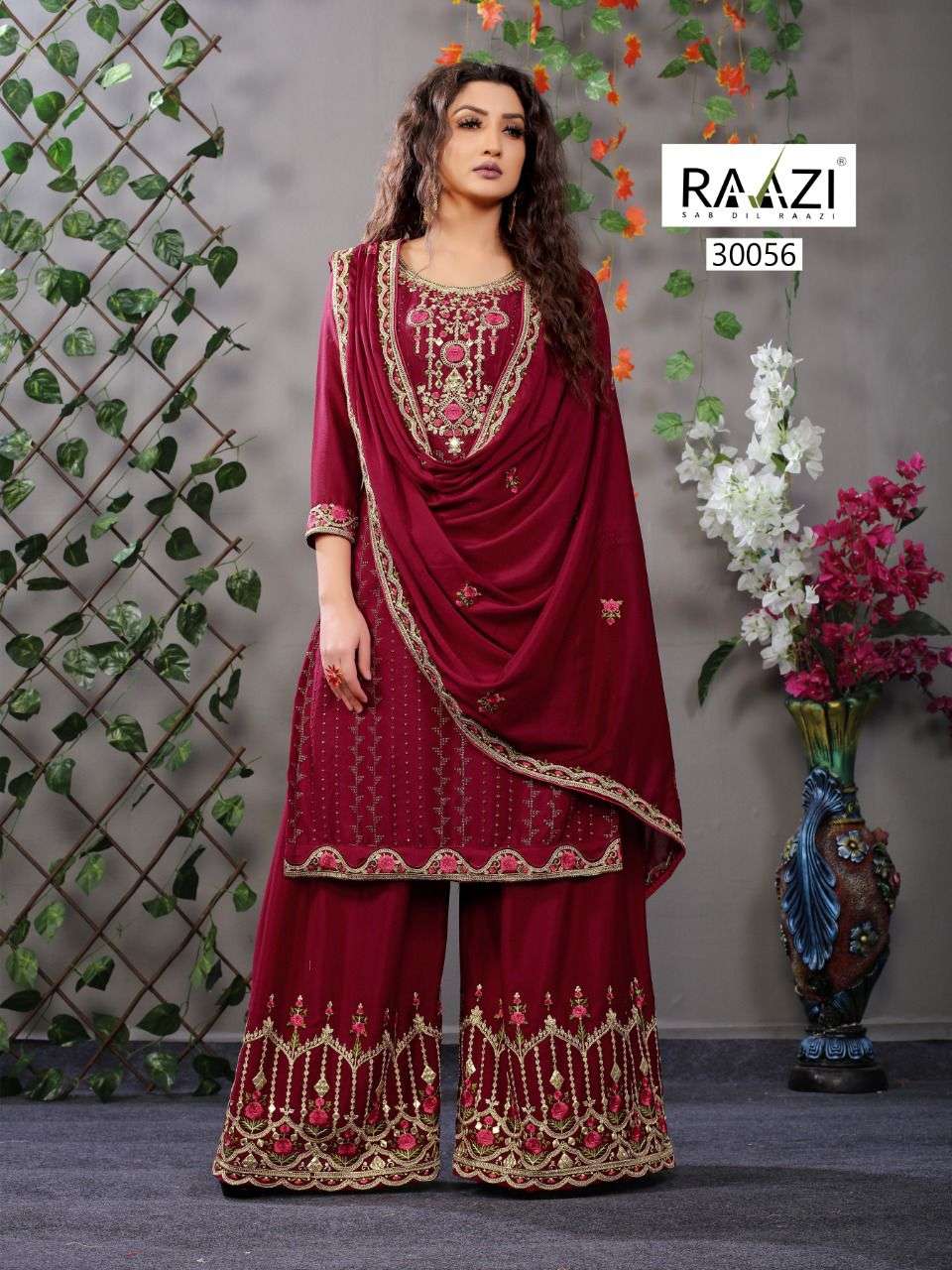 DILBARO VOL-5 BY RAMA FASHION 30053 TO 30058 SERIES BEAUTIFUL STYLISH SHARARA SUITS FANCY COLORFUL CASUAL WEAR & ETHNIC WEAR & READY TO WEAR HEAVY CHINNON EMBROIDERED DRESSES AT WHOLESALE PRICE
