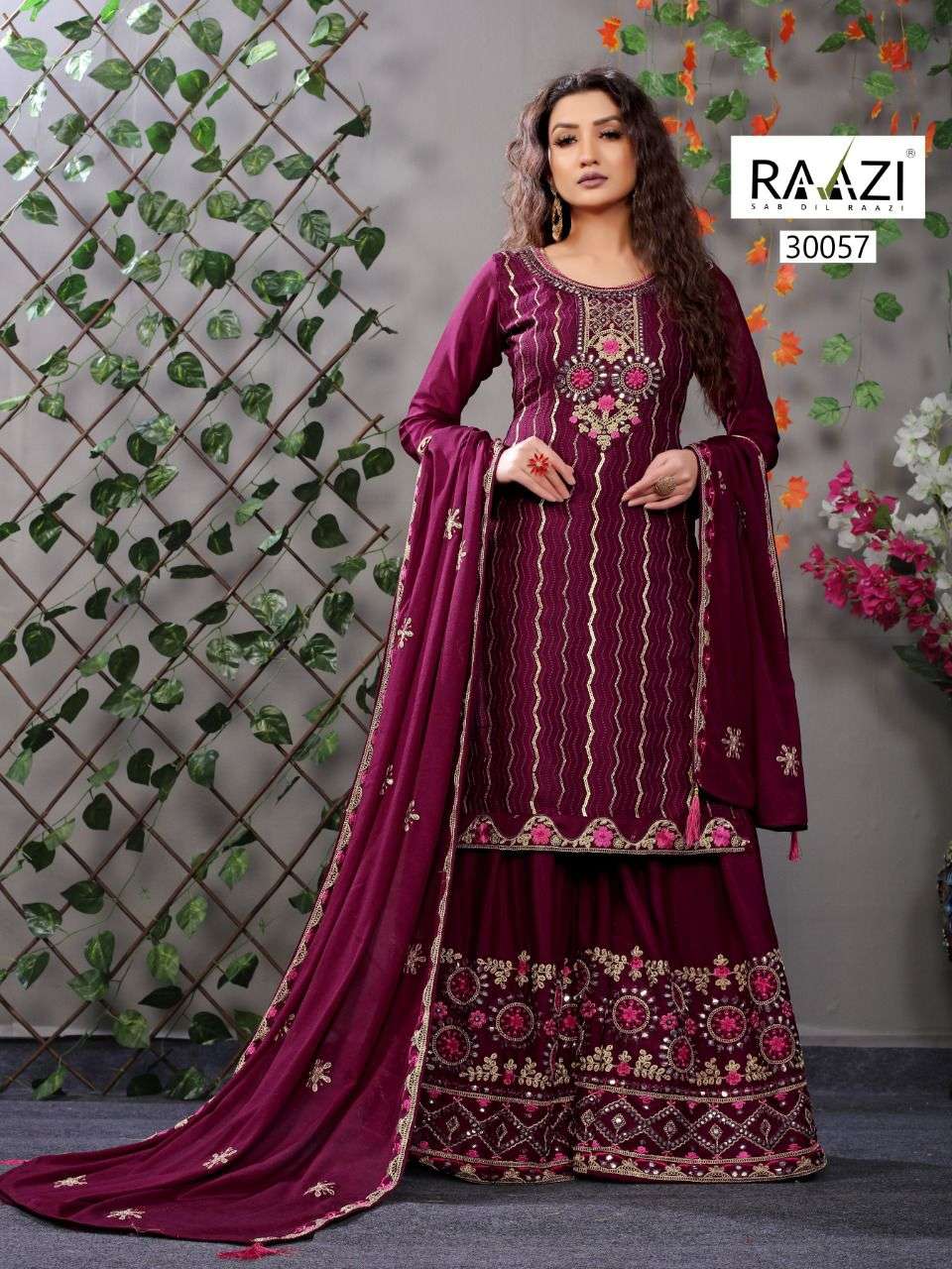 DILBARO VOL-5 BY RAMA FASHION 30053 TO 30058 SERIES BEAUTIFUL STYLISH SHARARA SUITS FANCY COLORFUL CASUAL WEAR & ETHNIC WEAR & READY TO WEAR HEAVY CHINNON EMBROIDERED DRESSES AT WHOLESALE PRICE